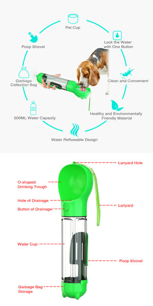 Yes4pets In 1 Portable Pet Dog Puppy Cat Drinking Mug Water Feeder Bottle Valve Travel Green