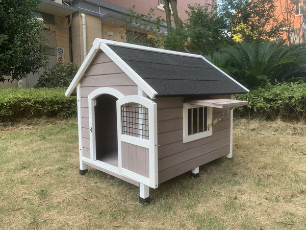 Yes4pets L Timber Pet Dog Kennel House Puppy Wooden Cabin With Stripe Grey