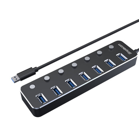 Simplecom Ch375ps Aluminium Port Usb 3.0 Hub With Individual Switches And Power Adapter