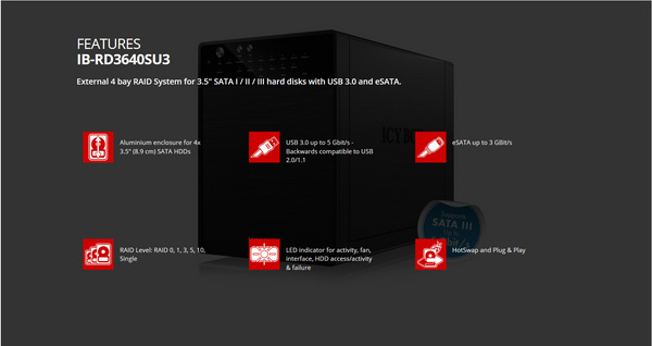 Icy Box External 4 Bay Raid System For 3.5" Sata / Ii Iii Hard Disks With Usb 3.0 And Esata (Ib-Rd3640su3)