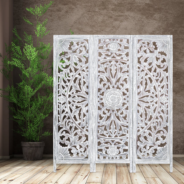 Diego 3 Panel Room Divider Screen Privacy Shoji Timber Wood Stand - White