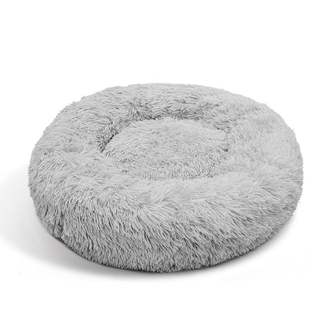 Pet Dog Bed Bedding Warm Plush Round Comfortable Nest Light Grey M 70Cm