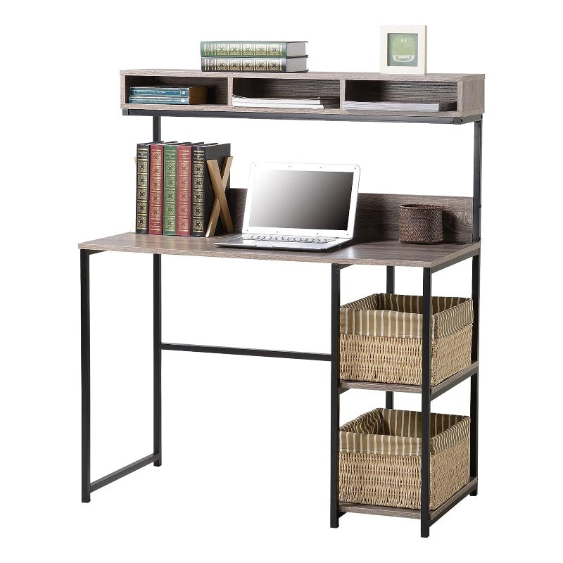Computer Desk With Hutch In Greyish Brown