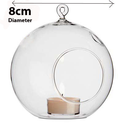 4 X Hanging Clear Glass Ball Tealight Candle Holder - 8Cm Diameter / High Wedding Globe Decoration Terrarium Succulent Plant Mini Garden Craft Gift