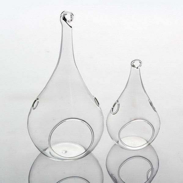 4 Pack Of Hanging Clear Glass Tealight Candle Holder Tear Drop Pear Hour Shape - 20Cm High Terrarium Plant Mini Garden Dcor Craft Gift