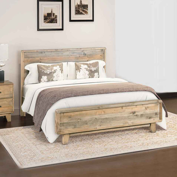 Double Size Wooden Bed Frame In Solid Antique Design Light Brown