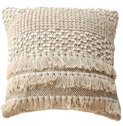 Cream Cushion With Embroidery Tassels 45X45 Cm