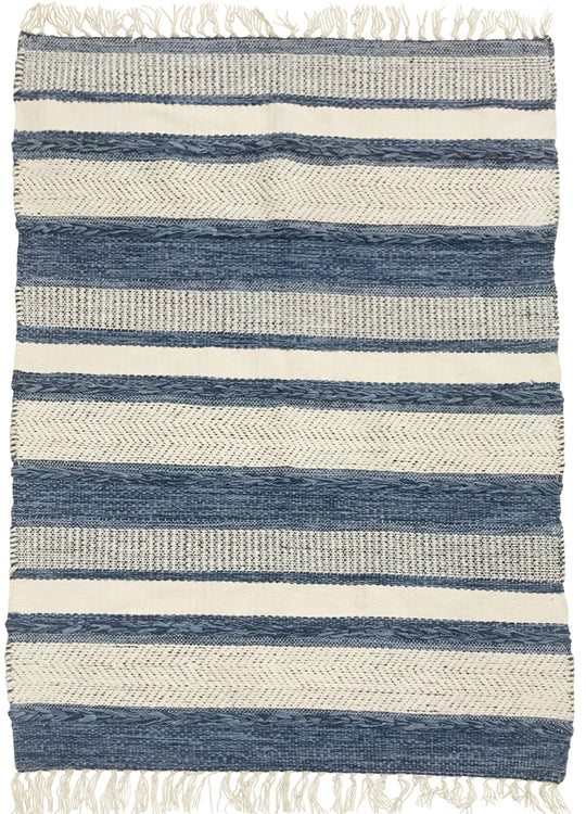 Striped Blue/White Cotton Kilim Rug 90X150 Cm