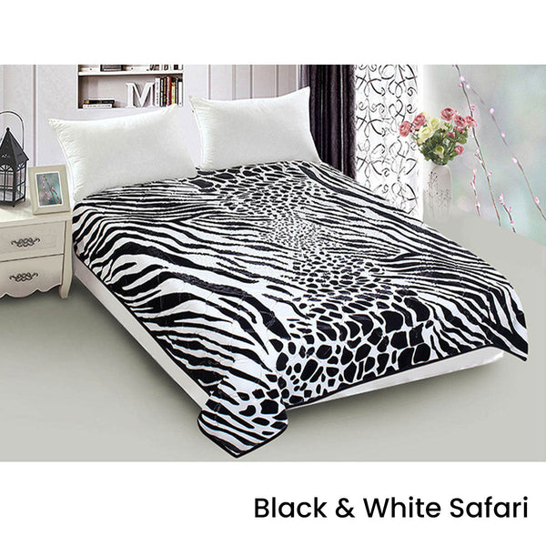 800Gsm Luxury Reversible Animal Mink Blanket Queen 200 X 240 Cm White Black Safari