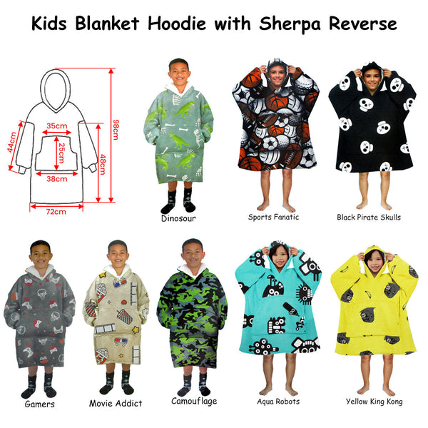 Blanket Hoodie With Sherpa Reverse Green Dinosaur