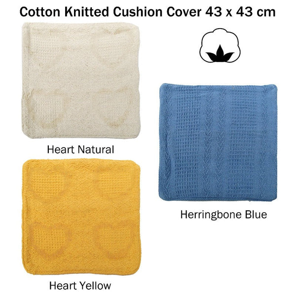 Cotton Knitted Cushion Cover Heart Natural