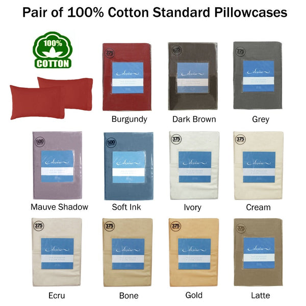 Pair Of Cotton Standard Pillowcases 375Tc