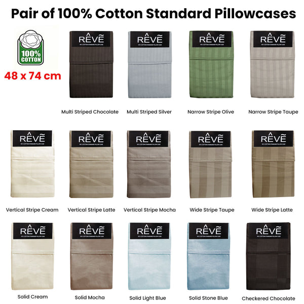 Pair Of Reve 100% Cotton Standard Pillowcases 48 X 74 Cm Narrow Stripe Olive