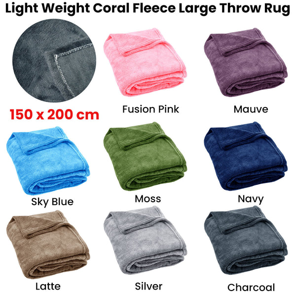 Light Weight Coral Fleece Throw Rug 150X200 Cm