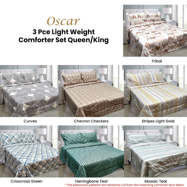 Hotel Living 3 Pce Light Weight Comforter Set Queen/King Oscar Crisscross