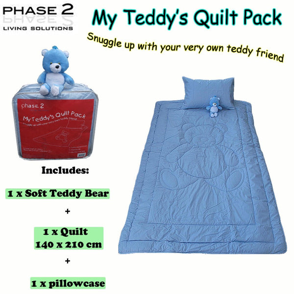 Phase 2 My Teddy's Quilt / Comforter Set With Toy Blue Single