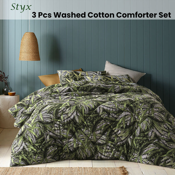 Accessorize Styx Washed Cotton Printed 3 Piece Comforter Set King