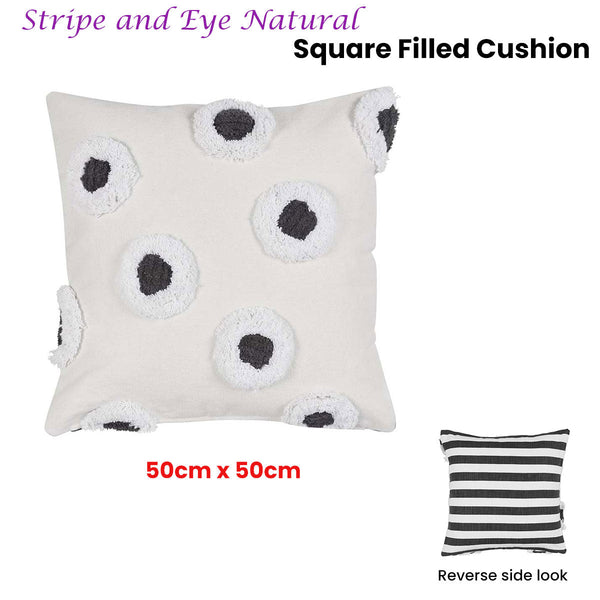 Vtwonen Stripe And Eye Natural Square Filled Cushion 50Cm X