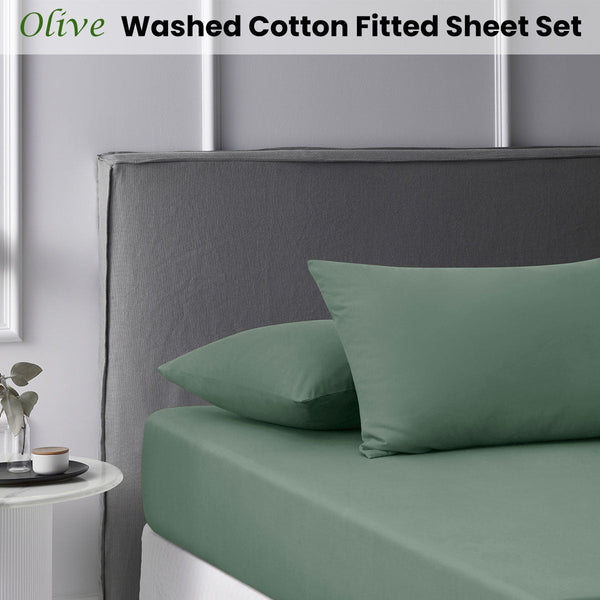 Accessorize Olive Washed Cotton Fitted Sheet Set