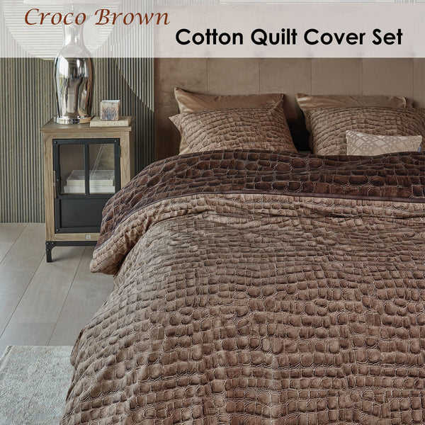 Riviera Maison Croco Brown Cotton Quilt Cover Set