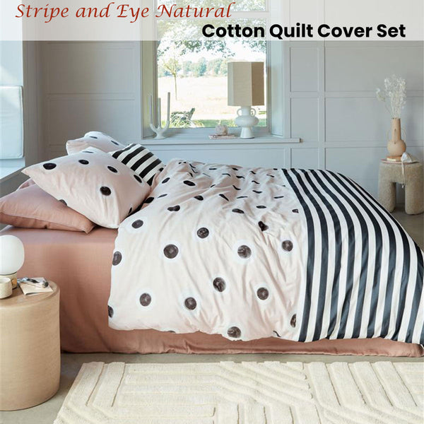 Vtwonen Stripe And Eye Natural Cotton Quilt Cover Set