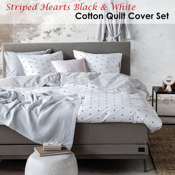 Vtwonen Striped Hearts Black & White Cotton Quilt Cover Set