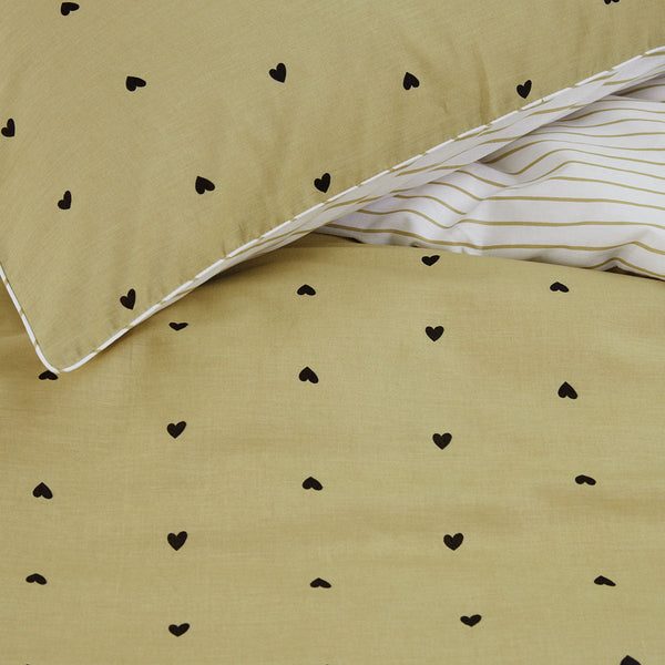 Vtwonen Striped Hearts Yellow Cotton Quilt Cover Set