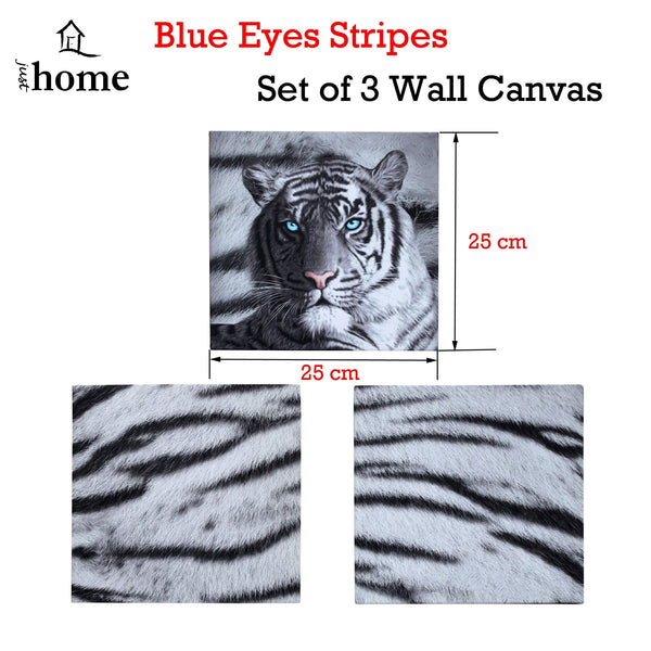 Set Of 3 Printed Blue Eyes Stripes Tiger Wall Canvas