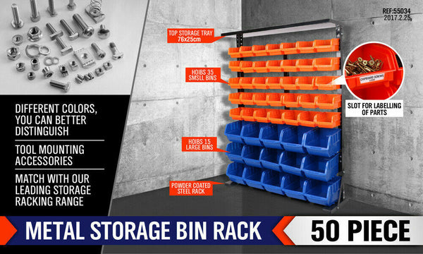50-Piece Bin Wall Mounted Parts And Tool Storage Rack Organizer Rackfor Workshop Tools