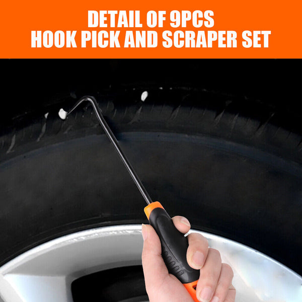 9Pc Hook And Pick Tool Set Scraper ,Large Full & Small Mini Size Non-Slip Handle