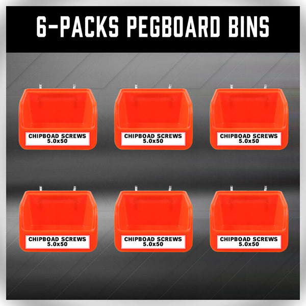 6Pc Pegboard Bins Board Parts Storage With Steel Hooks Tools Organiser Tray
