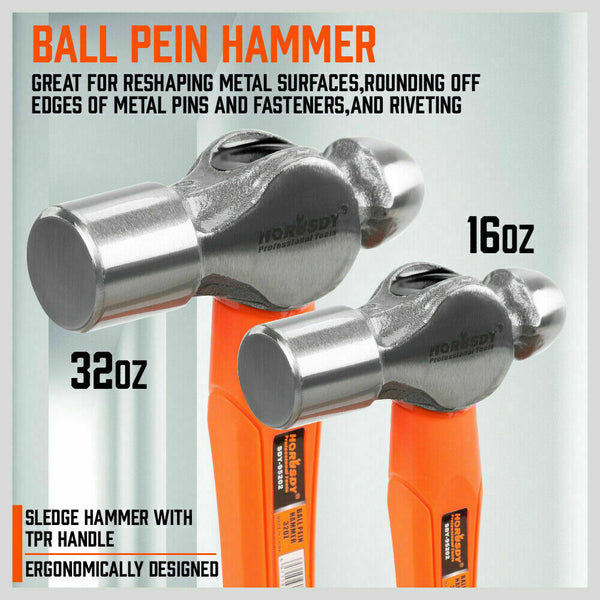 5Pc Hammer Set Rubber / Ball Pein Sledge Cross Mallet Tpr Grip Handle