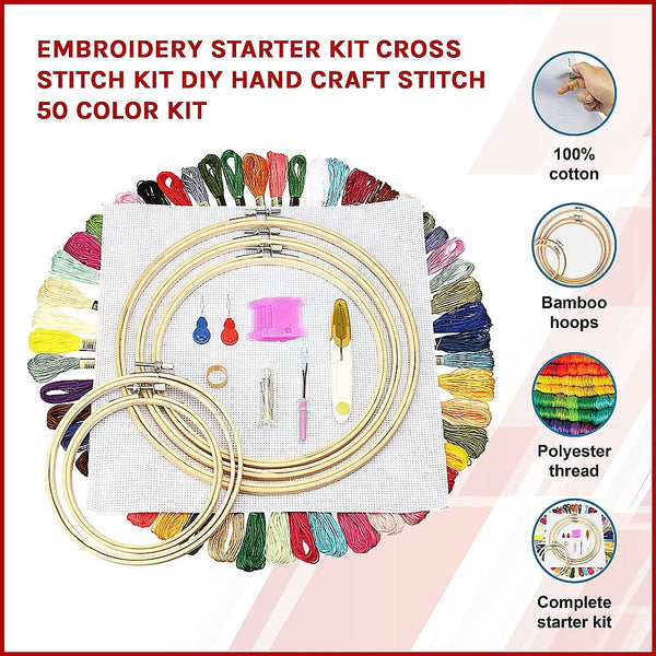 Embroidery Starter Kit Cross Stitch Diy Hand Craft 50 Color