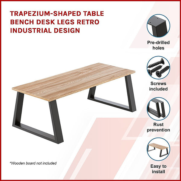 Trapezium-Shaped Table Bench Desk Legs Retro Industrial Design Fully Welded Black