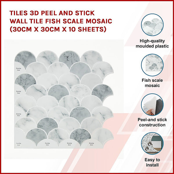 Tiles 3D Peel And Stick Wall Fish Scale Mosaic 10 Sheets