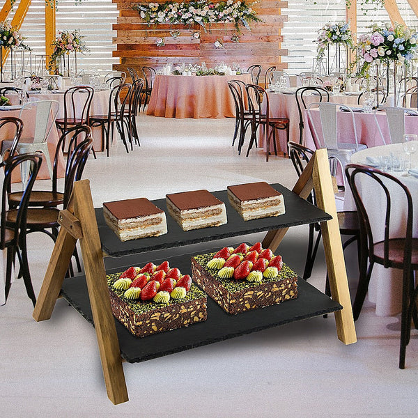 Party 2 Tier Cake Stand Slate Wedding Tiered Serving Afternoon Tea
