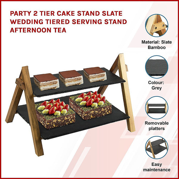 Party 2 Tier Cake Stand Slate Wedding Tiered Serving Afternoon Tea