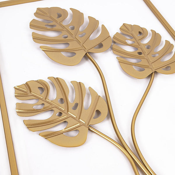 Metal Wall Picture With Leaves 40 X 60 Cm Golden Decoration