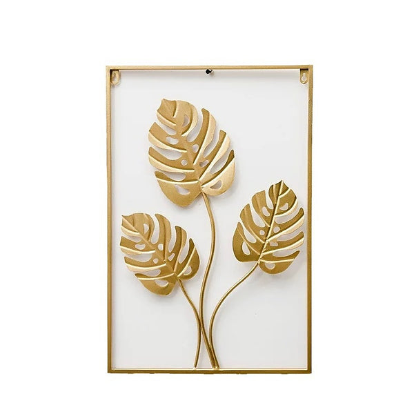 Metal Wall Picture With Leaves 40 X 60 Cm Golden Decoration