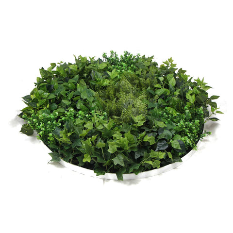 Slimline Artificial Green Wall Disc 80Cm Mixed Fern & Ivy (White)