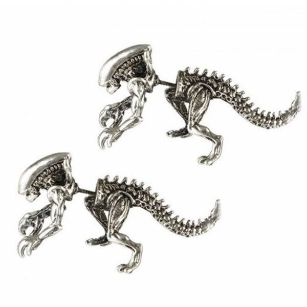 Vintage Dinosaur Skeleton Ear Jackets Silver