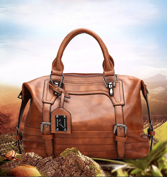 Vintage Pu Leather Boston Hand Bags Large Luxury Handbags Women Designer Big Shoulder