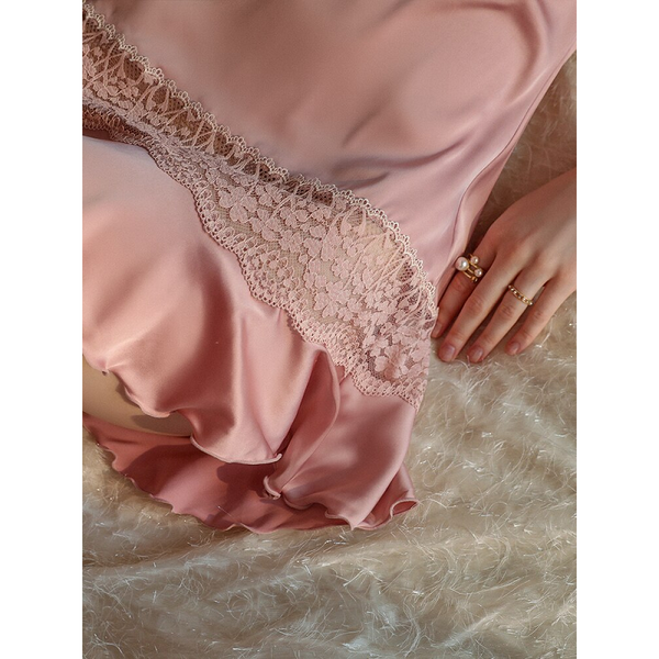 Vintage Lace Sling Nightdress Loungewear Feminine Dress Summer Nightgown Women Sleepwear V-Neck Ice Silk Wear