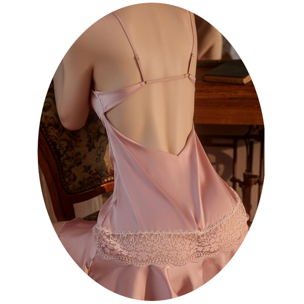 Vintage Lace Sling Nightdress Loungewear Feminine Dress Summer Nightgown Women Sleepwear V-Neck Ice Silk Wear