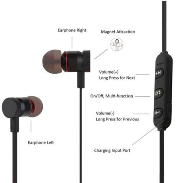 W11 001 Wireless Bluetooth Headset Metal Magnetic Stereo Sports Bass Suitable For All Phones Red