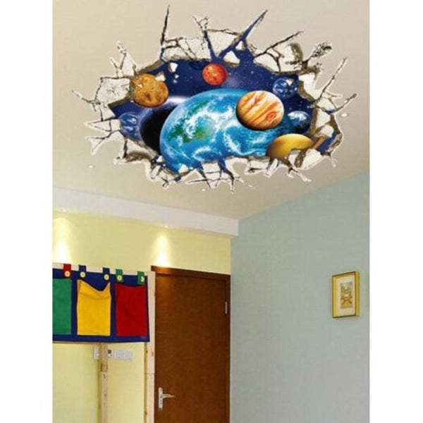 Wall Broken 3D Removable Ceiling Stickers Planets