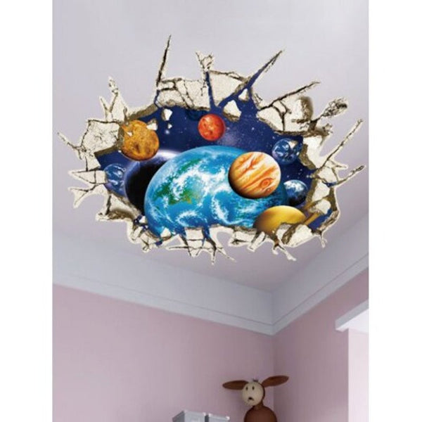 Wall Broken 3D Removable Ceiling Stickers Planets