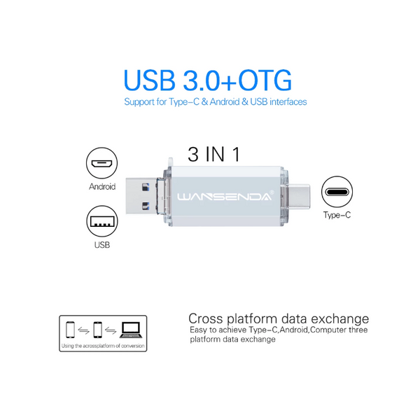 Wansenda 3 In 1 Usb Flash Drives Usb3.0 & Type-C Micro 16Gb