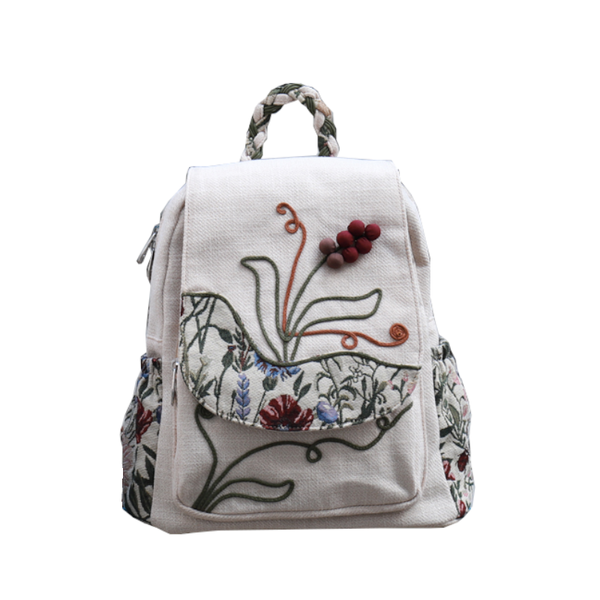 Weave Vintage Backpack Leisure Artistic Canvas Bag Size Cotton Packing