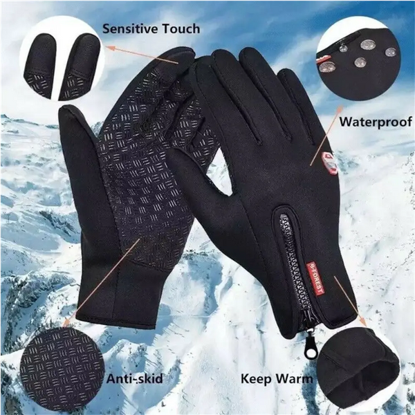 Windproof Sports Gloves Zippered Touch Screen Snowboard Skiing Climbing Cycling Black